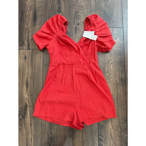 All in Favor Red Puff Sleeve Romper